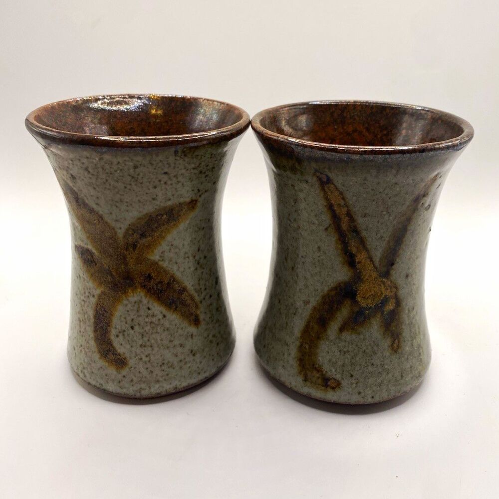 Vintage STILLFire Pottery Handleless Coffee Cups Tumblers Signed Whidbey Island
